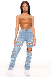 Lonestar Ripped Straight Leg Jeans - Medium Blue Wash Ins Street